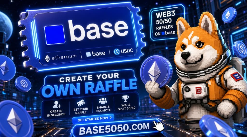 BASE5050 ETH + USDC Raffle: transparent Web3 50/50 raffles on Base BASE5050 ETH and USDC raffle